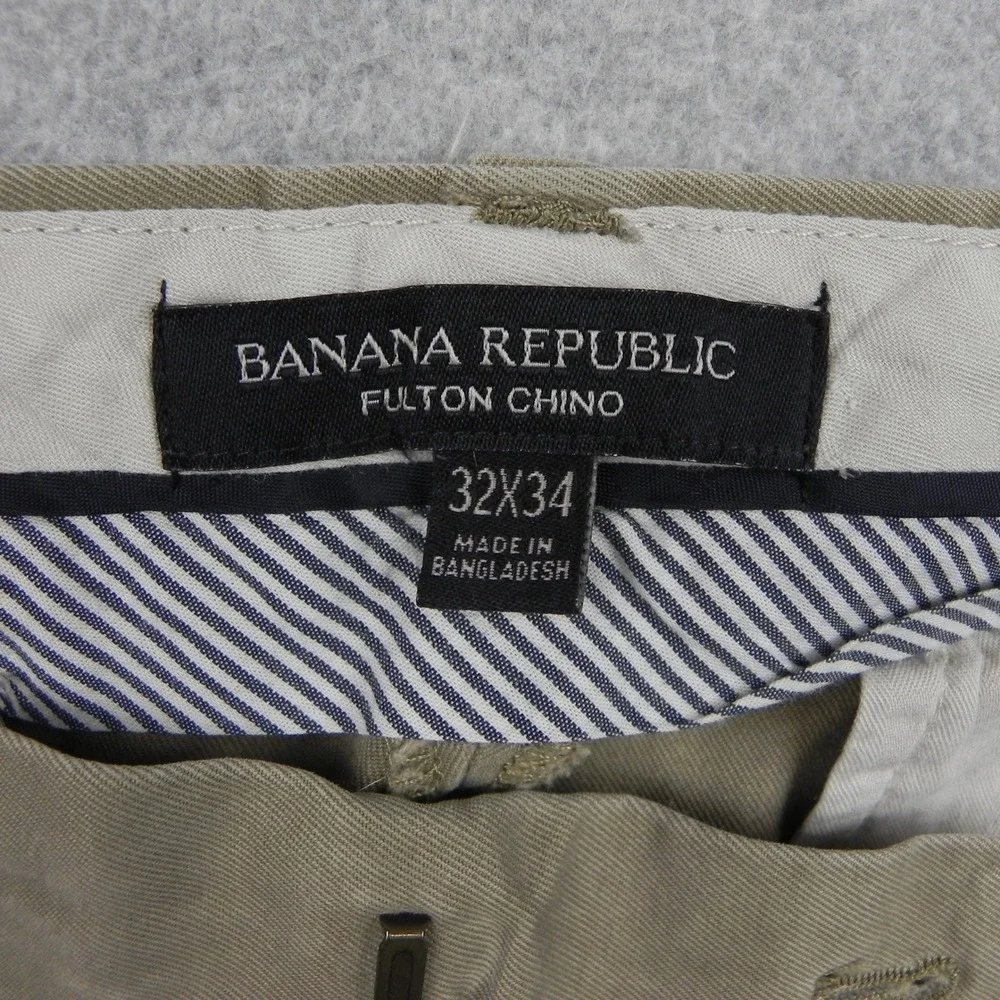 Banana Republic Fulton Chino Mens 32x34 Slim Fit Khaki Tan Cotton Pants Trousers